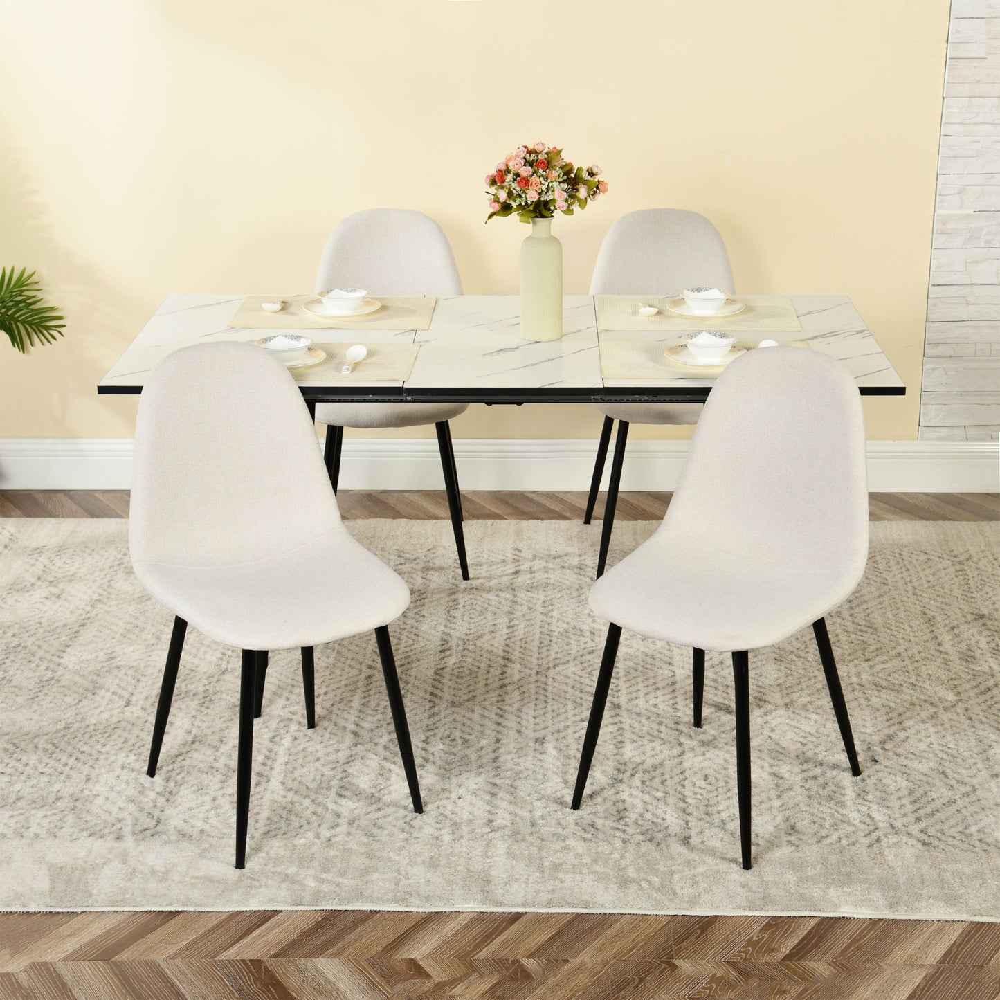Eetkamerstoel – Dining Chair – Kuipstoel – Stoel – Zithoekstoel – Scandinavisch Design – Met Metalen Poten – Set Van 4 – Ergonomische Rugleuning – Zacht Schuimkussen – Wit – 46,5x43,5x85,5 cm
