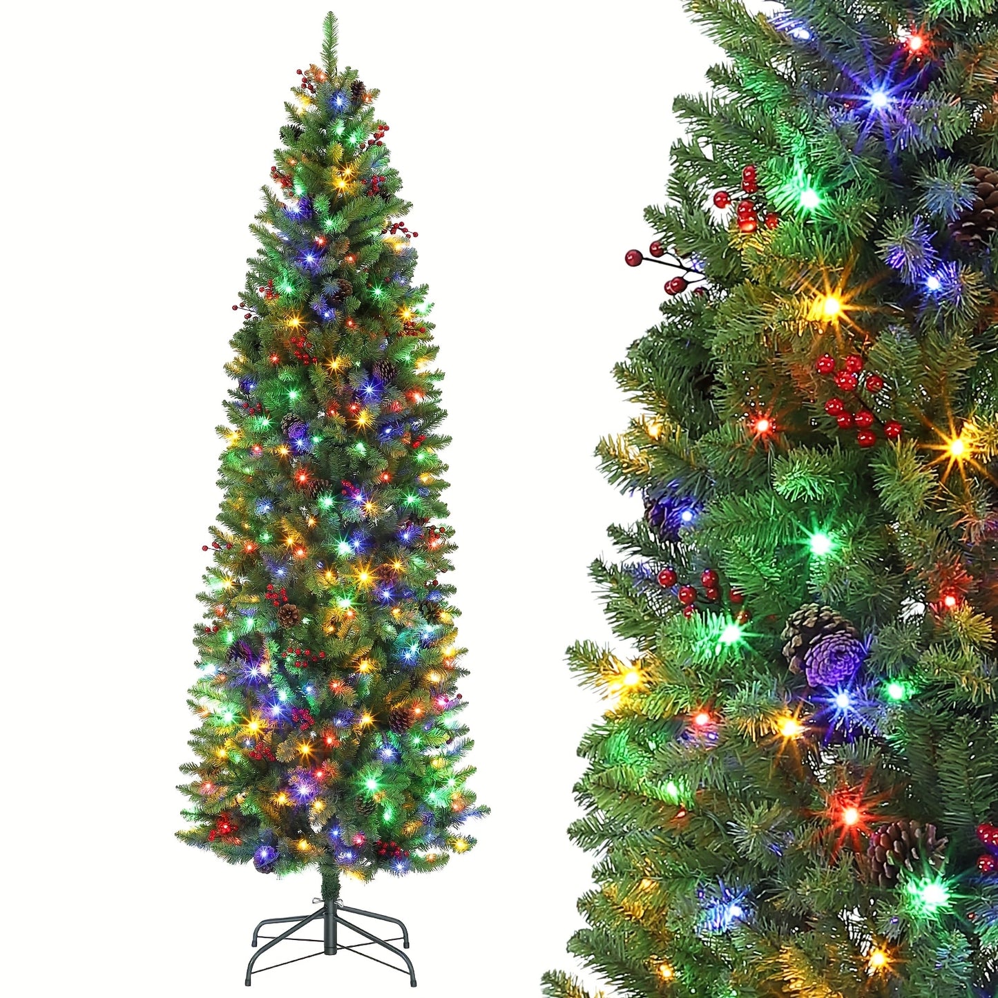kunstkerstboom – nepkerstboom – kunstboom – kerstversiering – kerstdecoratie – 230 cm groot – 9 lichtstanden met warm wit en multicolor LEDs