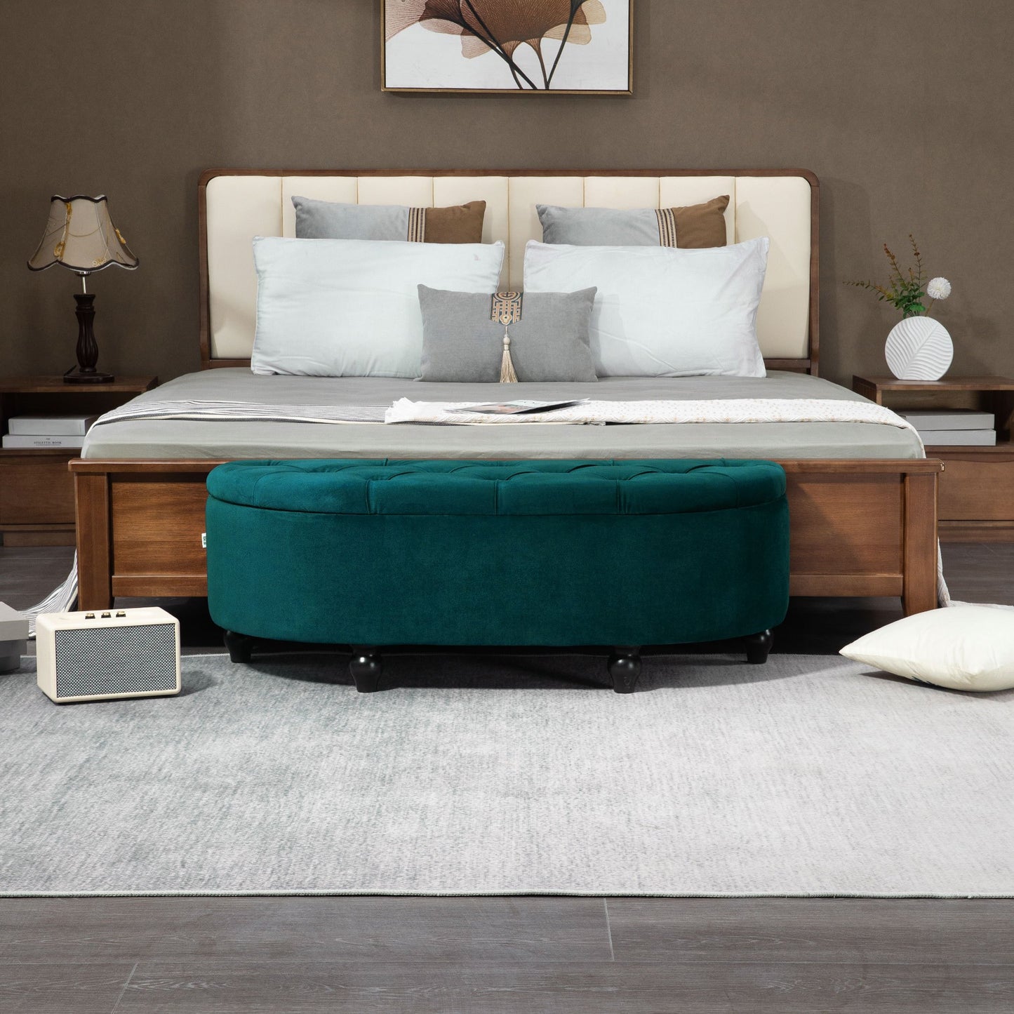 Ottoman with Storage, Upholstered Stool, Soft-Close Lid, Velvet Optics, 120 X 46 X 42 Cm, Dark Grey