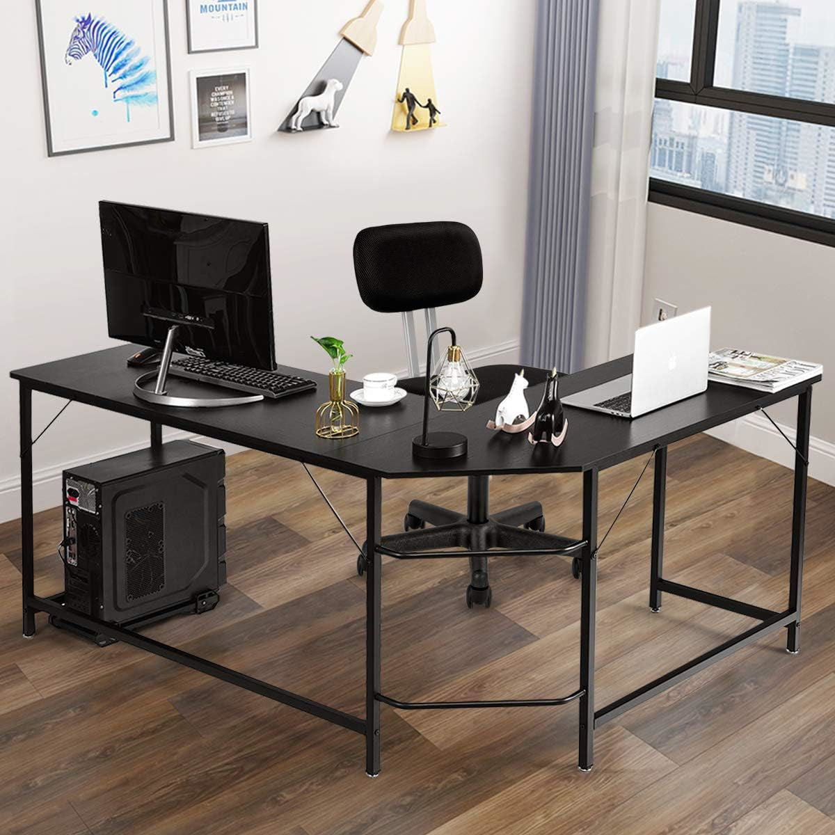 Hoekwerktafel – Bureautafel – Laptoptafel – Studietafel – Werkplek – Stevig Spaanplaatblad – Verstelbare Voetjes voor Stabiliteit