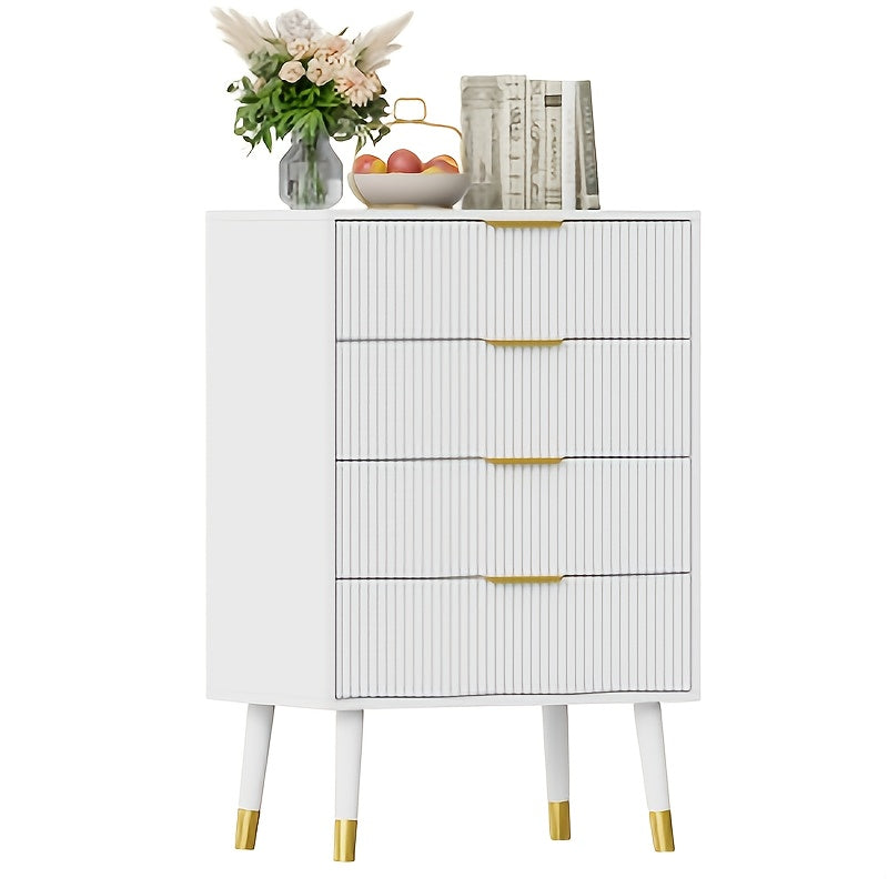 Ladekast – Ladenkast – Commode – Opbergkast – Dressoir – Wit Met Gouden Details – 4 Laden – Duurzaam Hout En Metaal