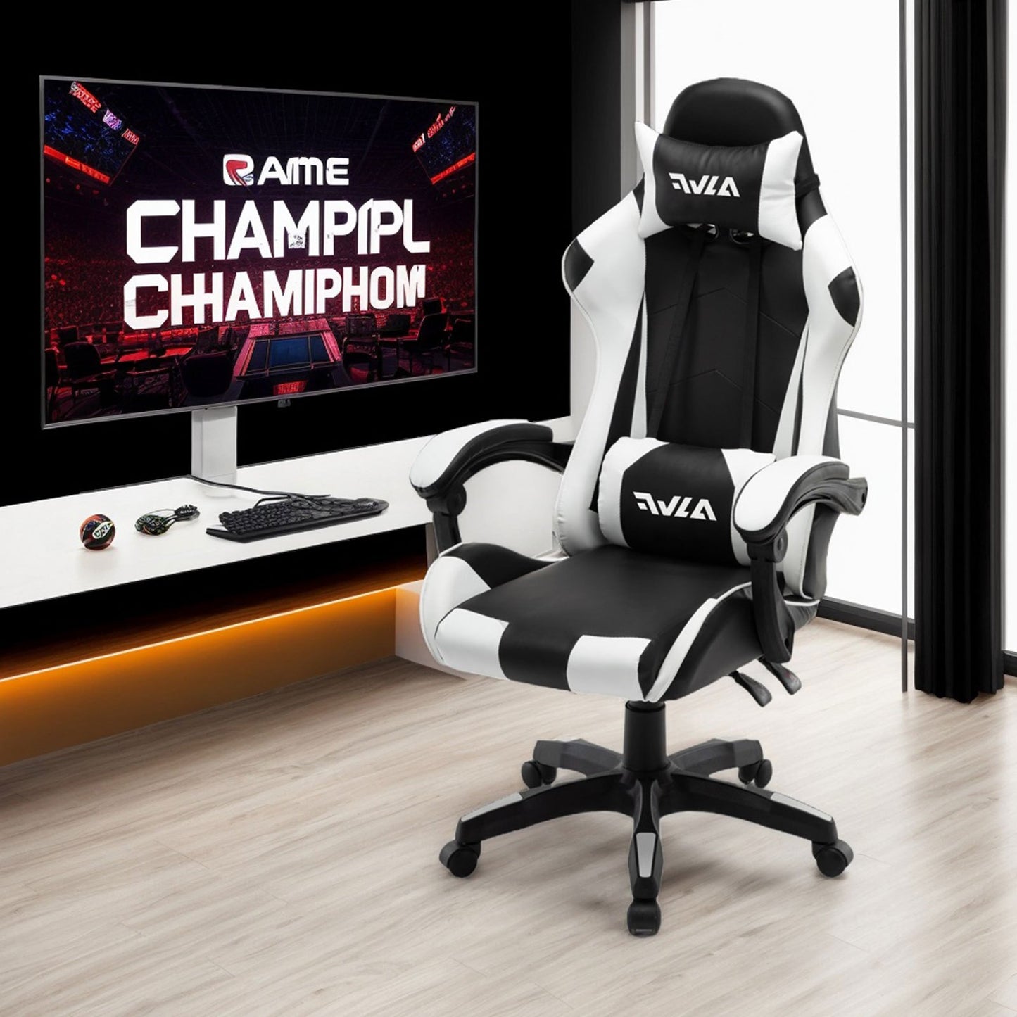 Gamingstoel – Gamestoel – Gaming Chair – Bureaustoel – Game Stoel – Ergonomisch Design – Kunstleer Bekleding – Verstelbare Rugleuning – 360° Draaibaar – Wit