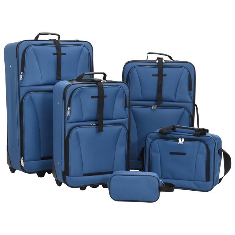 Kofferset – Reiskoffer Set – Bagageset – Trolley Koffer – Reistas – 5-delig – Blauw – Lichtgewicht Stof – Duurzaam Met ABS+PC