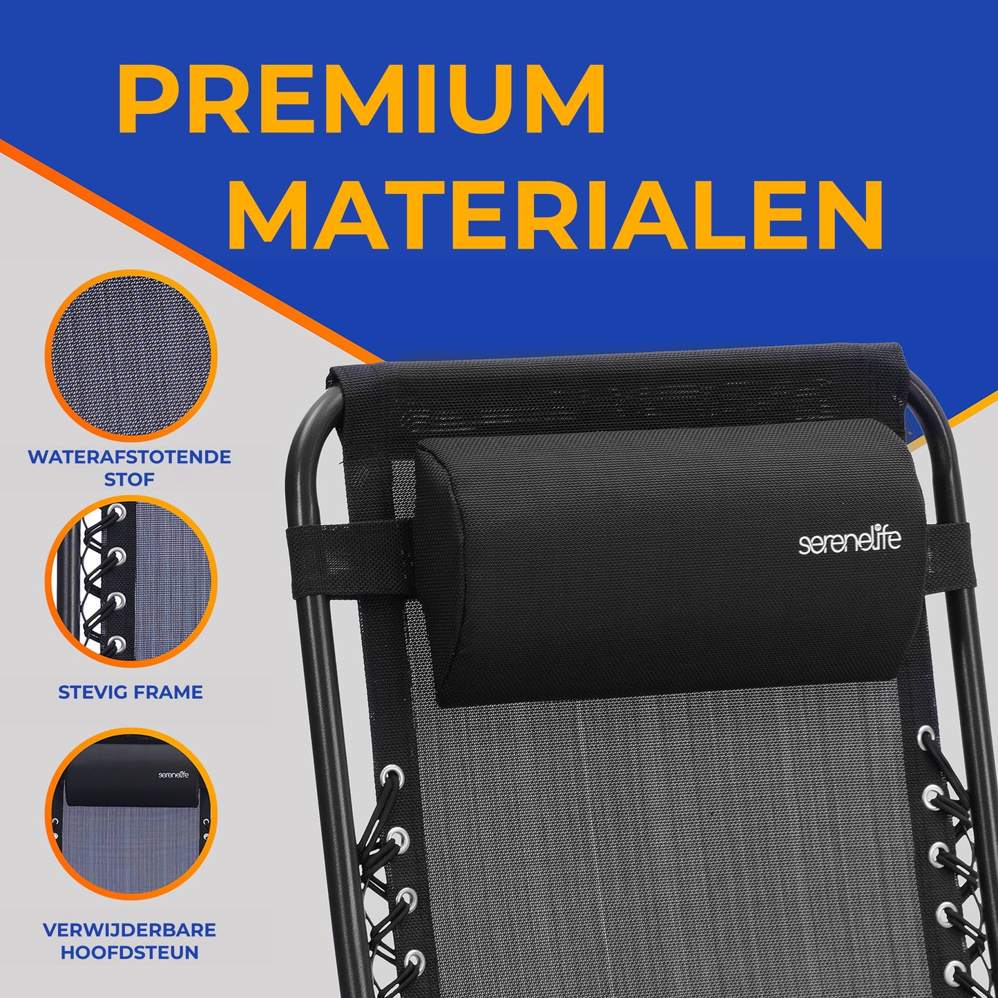 Loungestoel – Fauteuil – Relaxstoel – Tuinstoel – Verstelbaar – Afneembare Kussens en Bekerhouders – Lichtgewicht Stalen Frame – Weerbestendige Buitenstoel