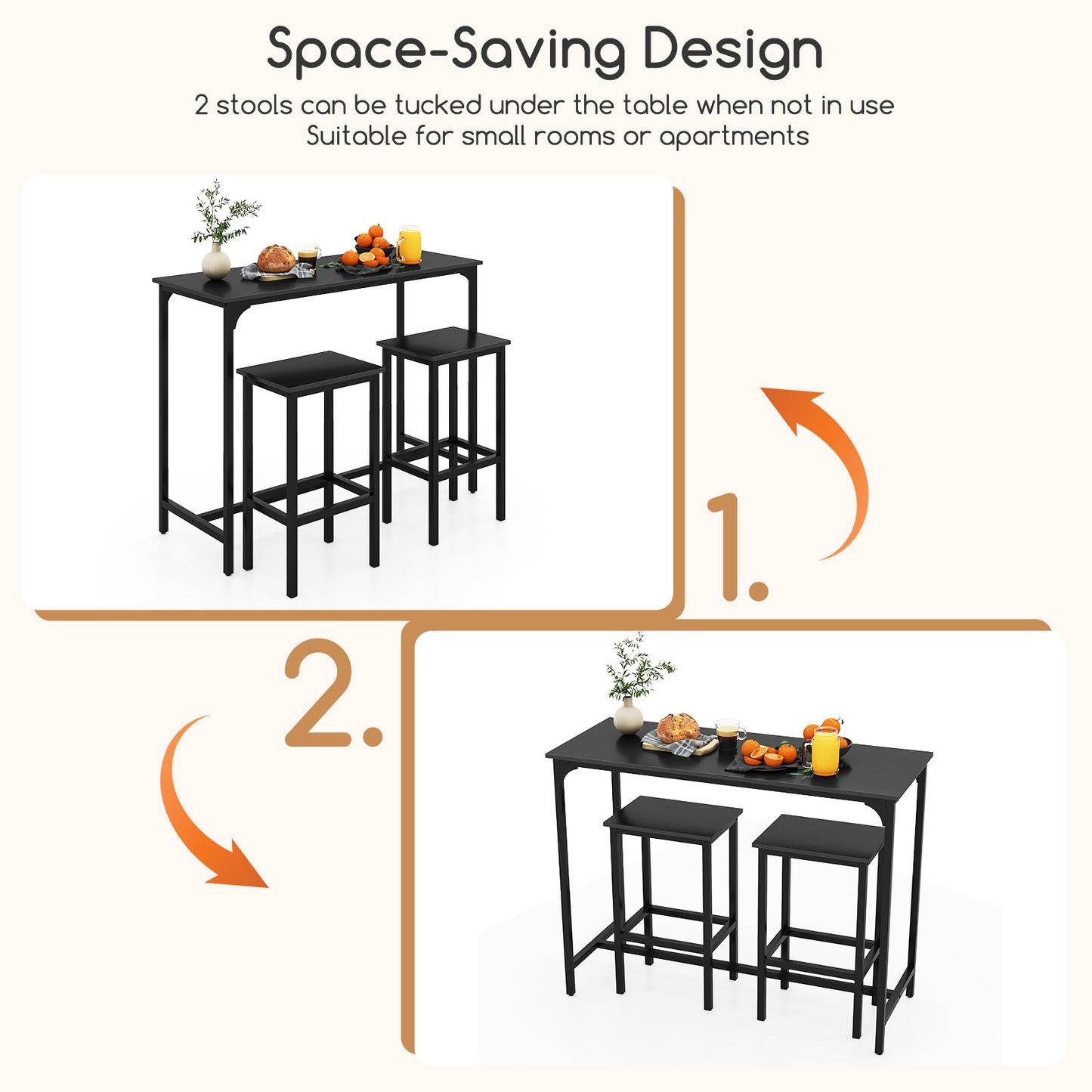 3-delige Eettafelset – Bistroset – Bartafelset – Hoog Tafelset – Industriële Keukentafelset – Stabiele Metaalconstructie – 120 x 48 cm Hoogblad