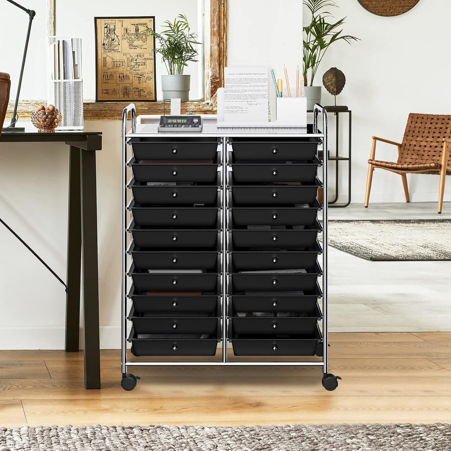 Bakkerskarretje – Opbergtrolley – Ladewagen – Werkbankwagen – Gereedschapskar – 20 Lade – Standaard Maat 87x37x63 cm – Staal Gegalvaniseerd Met Wielen