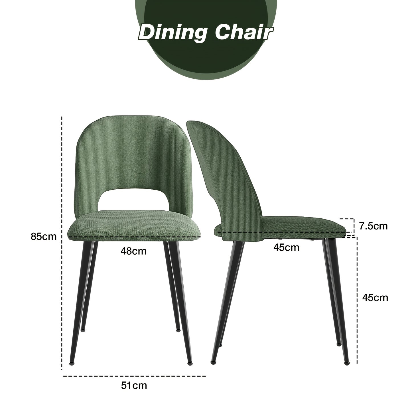 Eetkamerstoelen – Keukenstoelen – Eettafelstoelen – Stoelen – Kuipstoelen – Gestreepte Katoenen Bekleding – Stevige Metalen Poten – Set Van 4 – Groen