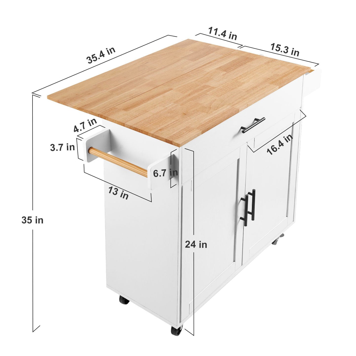 keukenwagen – verrijdbare keukentrolley – mobiele keukentafel – keukenmeubel op wielen – keukenkar – massief rubberhout werkblad – inklapbaar zijblad