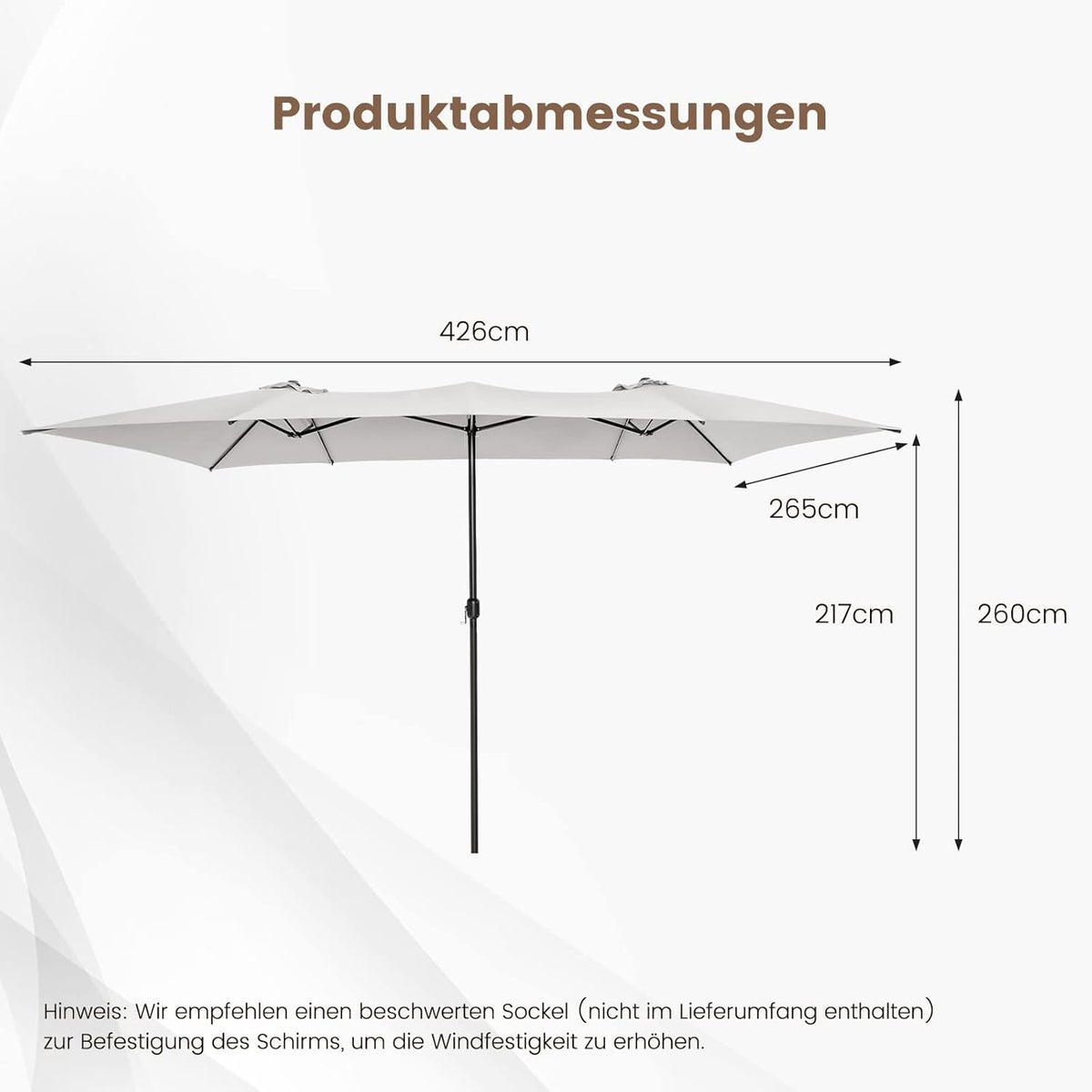 Dubbele Tuinparasol – Dubbele Parasol – Terrasparasol – Grote Parasol – Buitentent – 426 x 265 x 260 cm – Handige Crank Bediening