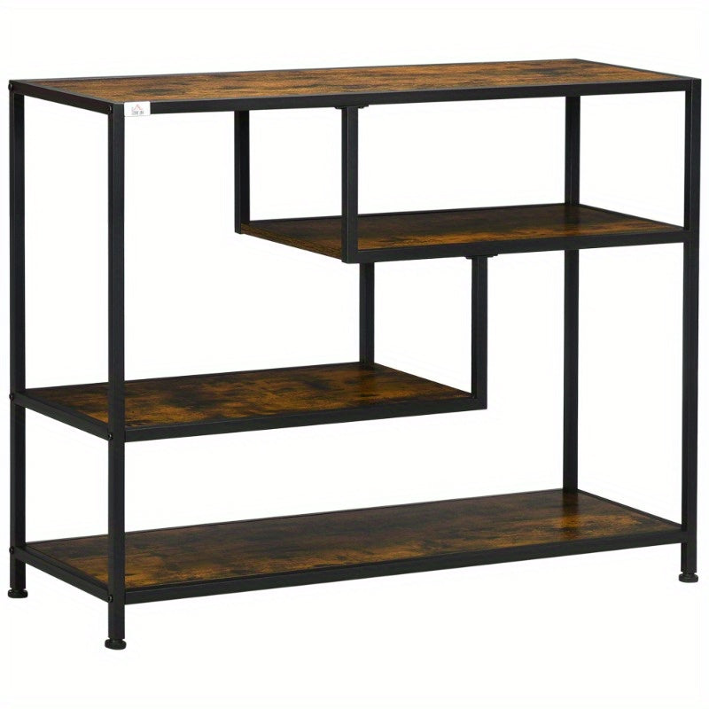 Industrieel Sidetable – Smalle Console Tafel – Opbergmeubel – Haltafel – Bijzettafel – Zwart Stalen Frame – Ruimtebesparend Ontwerp – Anti-Kiep Beveiliging