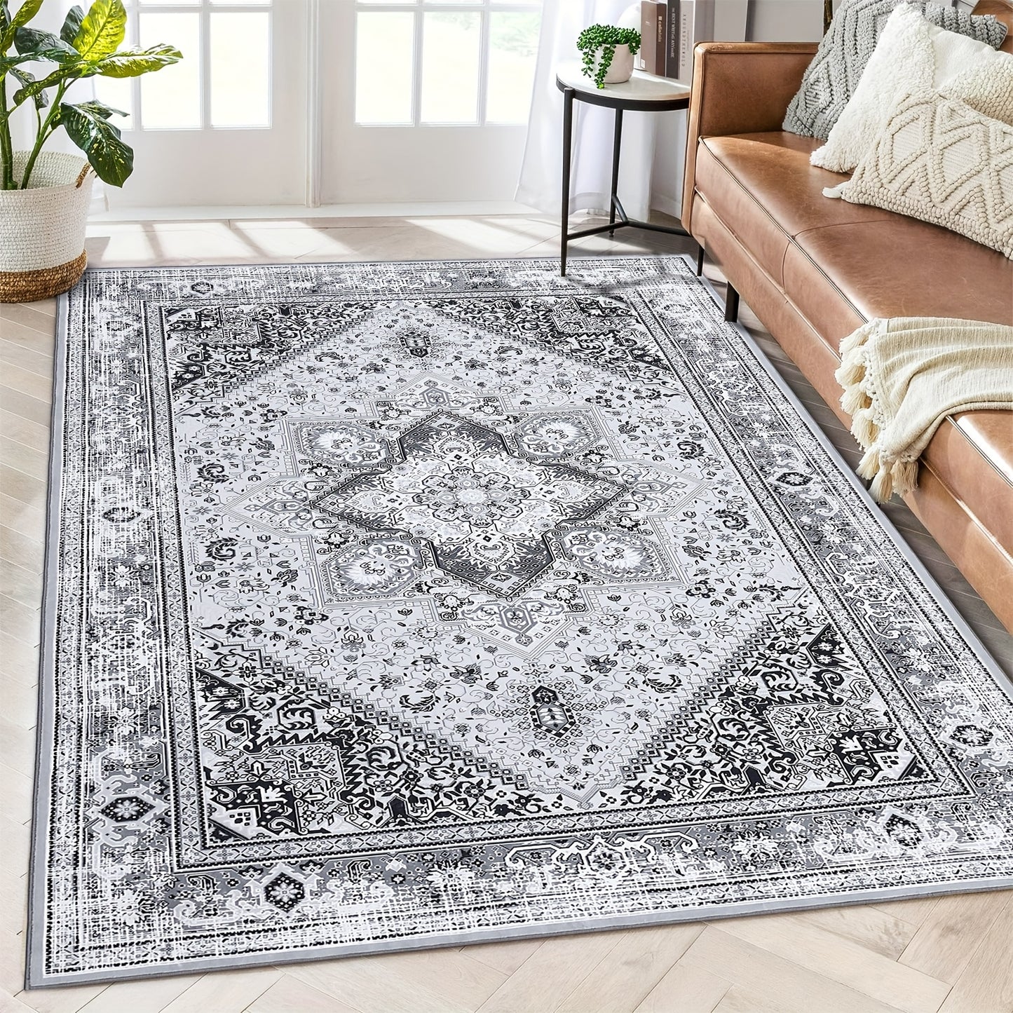 Vloerkleed – Tapijt – Lopertapijt – Speeltapijt – Antislipkleed – Laagpolig – Machinewasbaar – Lichtgewicht – Bohemian Vintage Grijs