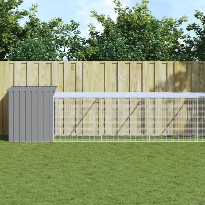 Kippenhok – Kippenren – Pluimveehok – Buitenren – Lichtgrijs – Gegalvaniseerd Staal – 110x609x110 cm – Veilig en Duurzaam