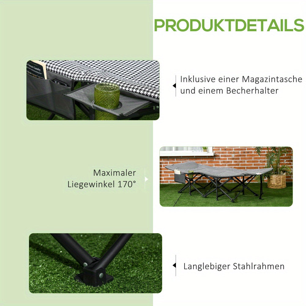Campingbedje – Reisbedje – Campingbed – Vouwbed – Ligstoel – Aluminium Frame – Inklapbaar Met Bekerhouder – Max 120 Kg – 68x186x48 Cm – Zwart