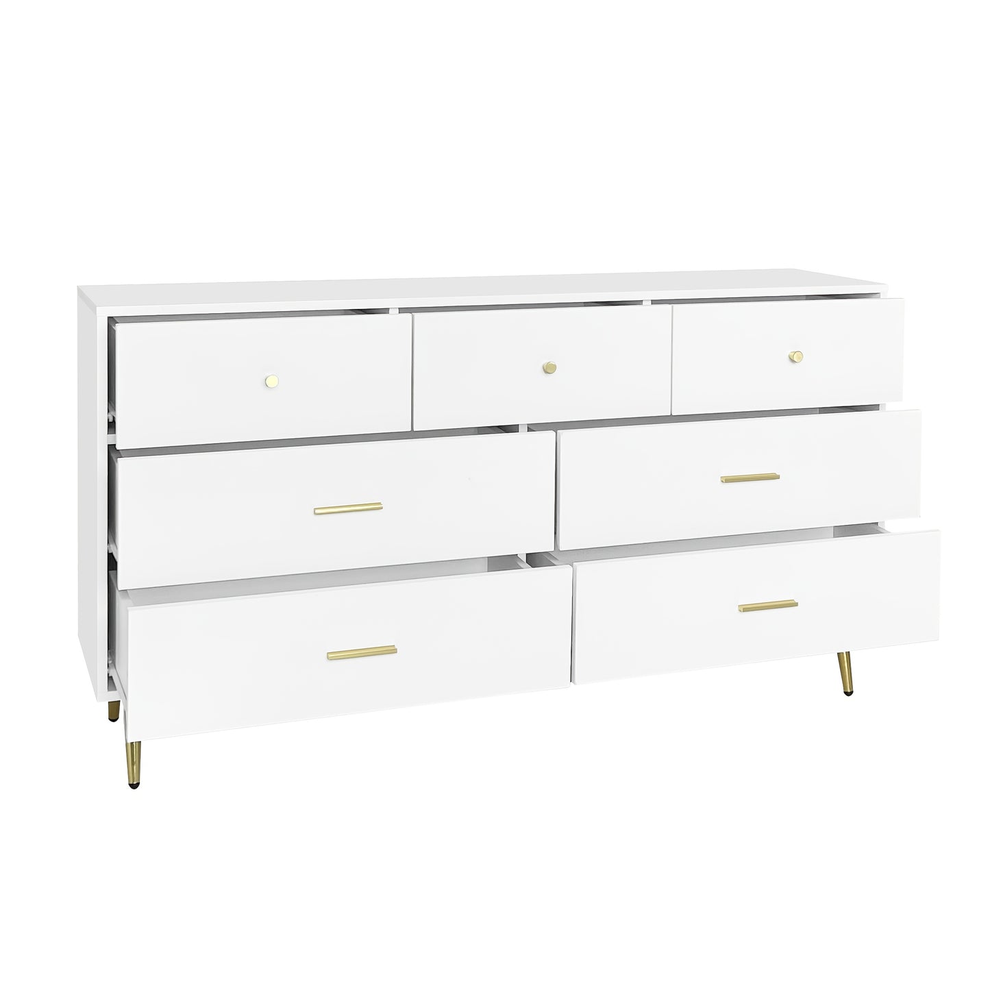 Furniture Piece with Multiple Drawers And Golden Details, Suitable for Dining Room Or Kitchen, Measuring 140*35*76Cm.