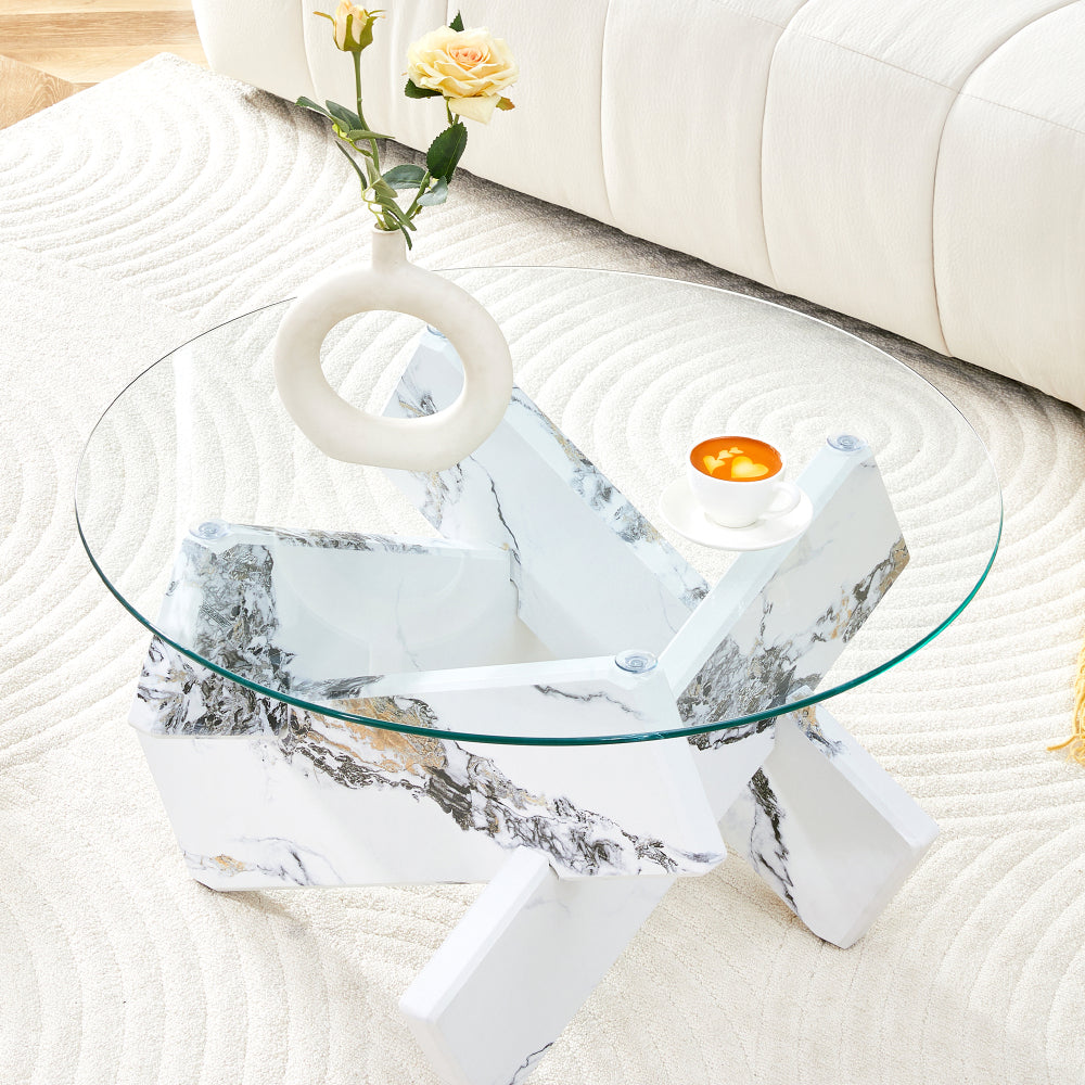 A Circular Glass Coffee Table | Sleek and Contemporary, Seamlessly Complements Diverse Interior Styles, Multifunctional, Modern Style, Assembled