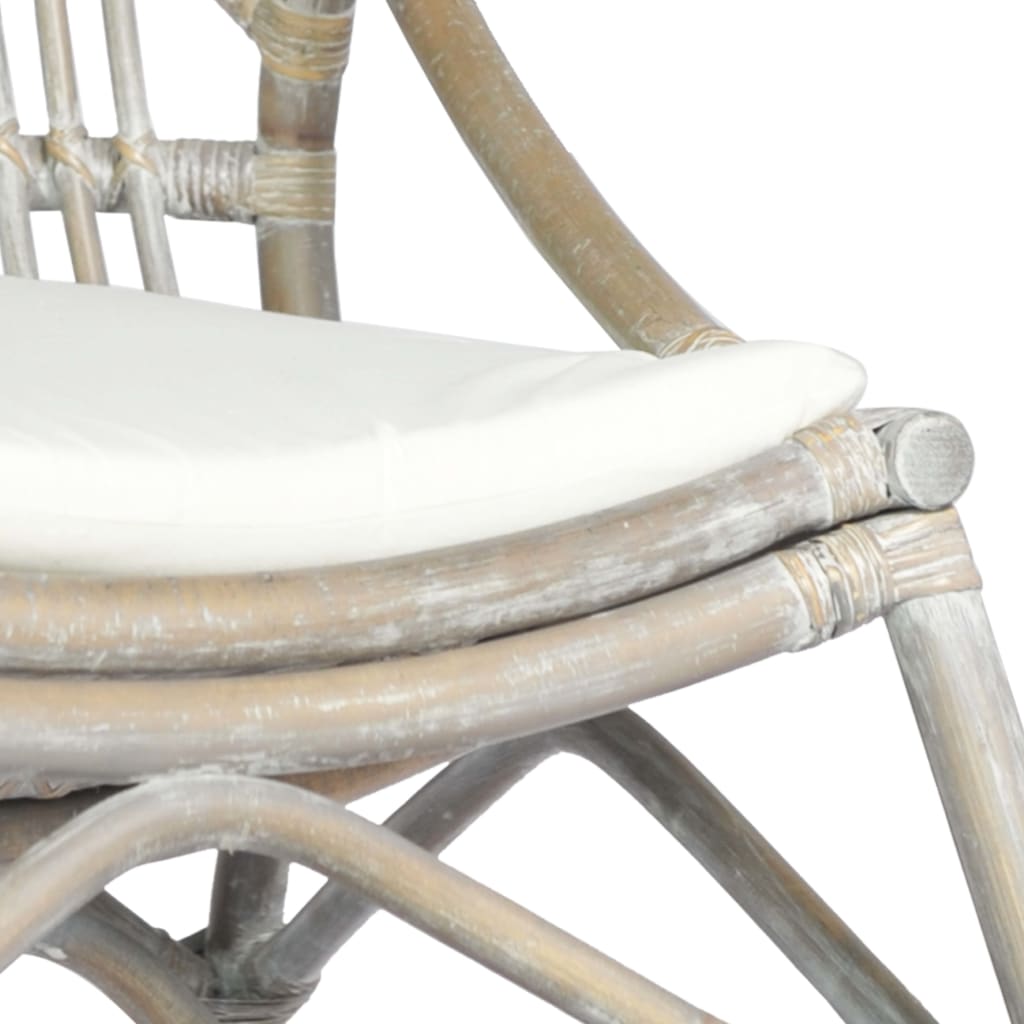 Rotan Stoel – Rotan Fauteuil – Tuinstoel – Loungestoel – Armstoel – Grijs – Linnen Kussen – Natuurlijke Rieten Rug