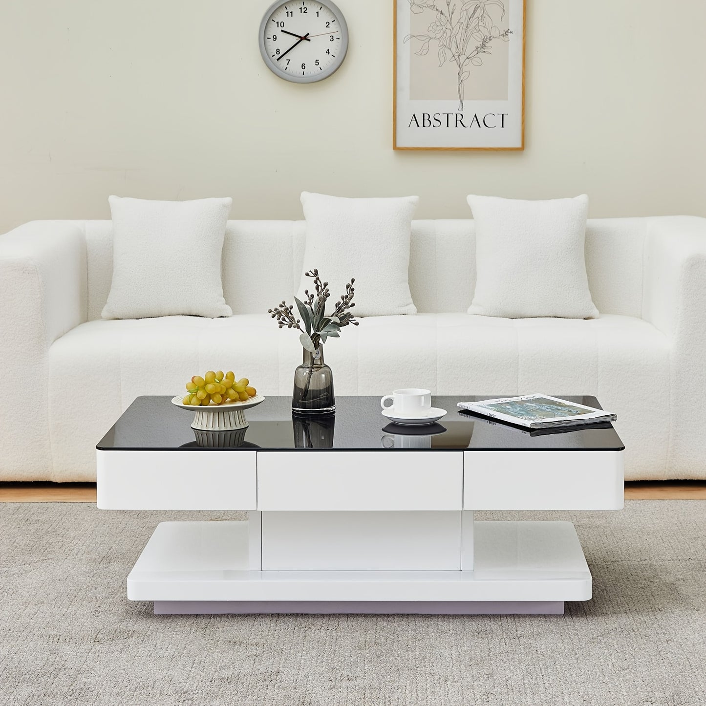 Salontafel – Koffietafel – Bijzettafel – Woonkamertafel – Sidetable – Hoogglans Zwart – 8 mm Gehard Glas – 2 Opberglades