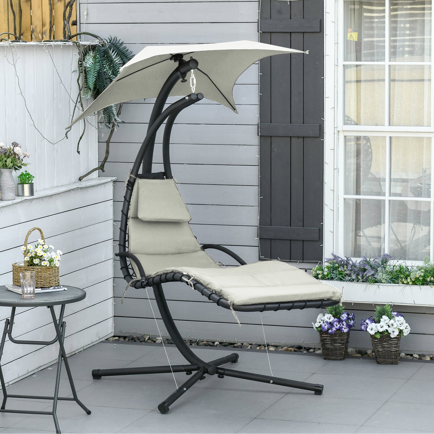 Hangstoel – Schommelstoel – Zitzak – Loungestoel – Zonnehangstoel – Modern Grijs – Verstelbare Zonneklep – Epoxy Stalen Frame