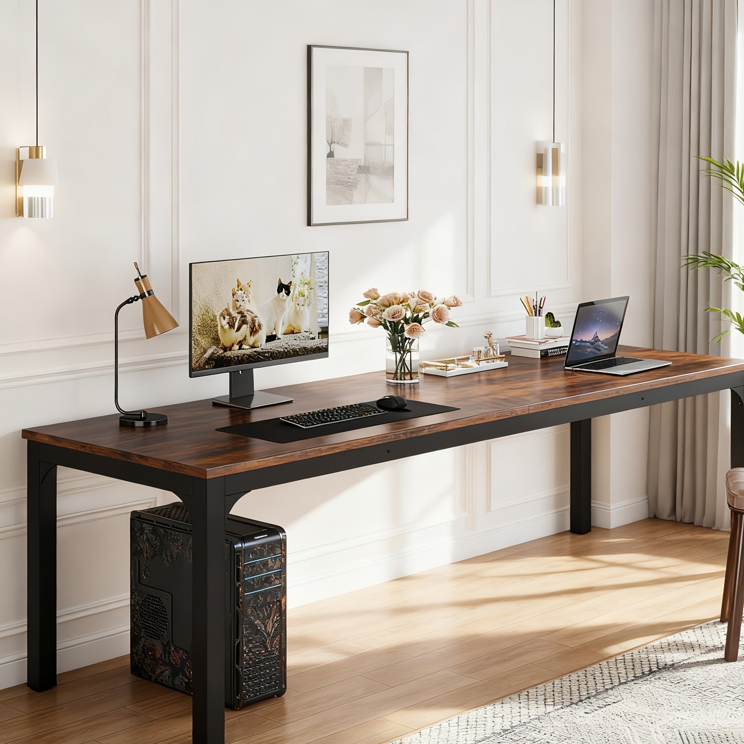200.0cm W X 70.0cm D Large Office Conference Table, 198.12cm Conference Room Table, Modern Seminar Meeting Table Desk for Boardroom, Meeting Room (1, Rustic Brown), Office Furniture, Professional Meeting Setup, Sleek Boardroo
