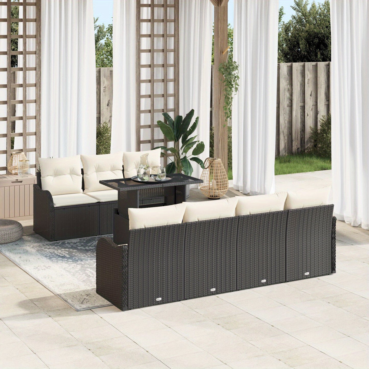 8-delige Hoek Loungeset – Tuinmeubelset – Loungeset Buiten – Poly Rattan Tuinbank – Zwarte Tuinlounge – Weerbestendig Poly Rattan – Inclusief Comfortabele Kussens