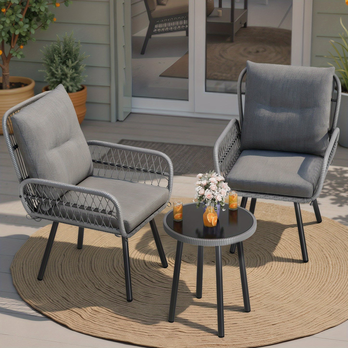 Tuinset – Buitenmeubilair – Bistroset – Loungeset – Balkonset – Weerbestendig Rattan & Metaal – Afneembare Kussens & Krasbestendige Coating