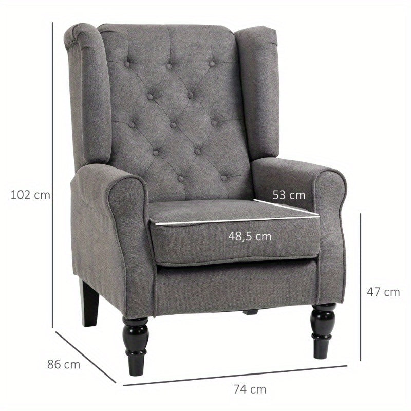 Fauteuil – Relaxstoel – Lounge Stoel – Leunstoel – Zetel – Donkergrijs Polyester – Met Houten Poten – Modern Comfortabel