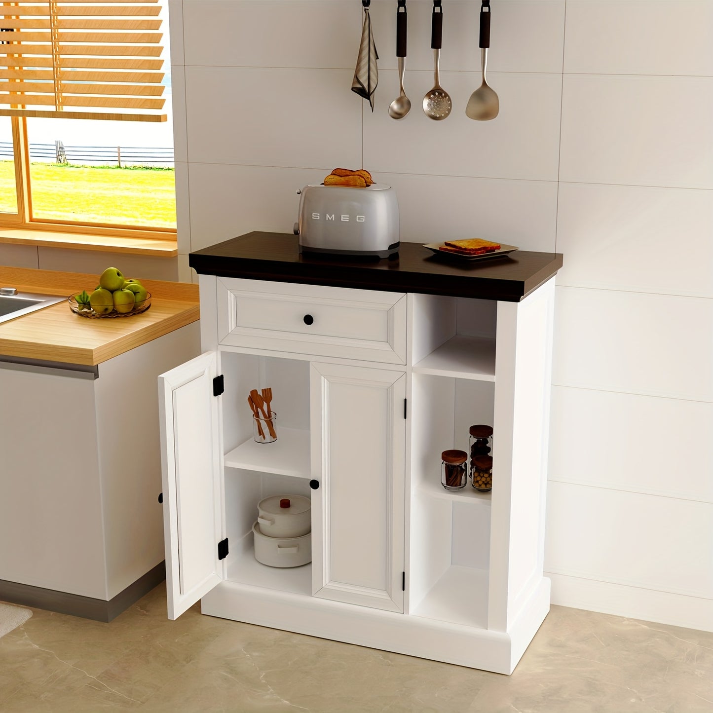 Opbergkast – Kasten – Opbergmeubel – Wandkast – Schuifdeurkast – Vrijstaand – Schuifdeuren – 3 Verstelbare Planken – Sterk Spaanplaat – 75x30x80 cm – Wit