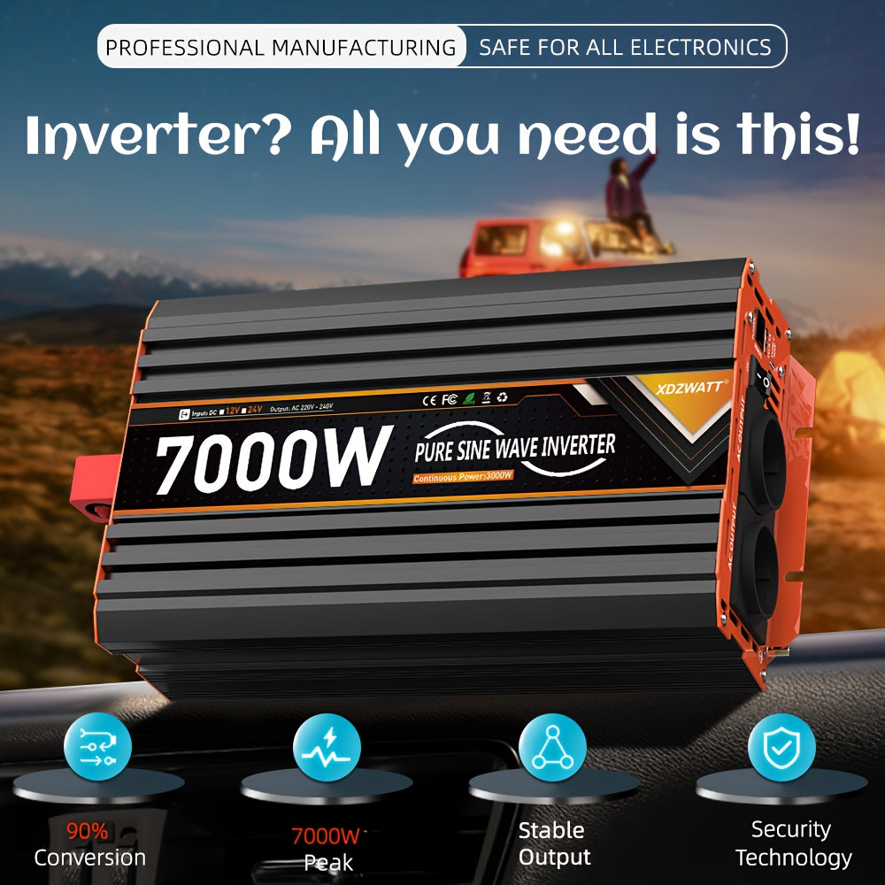 7000W Omvormer – Power Inverter – Stroomomzetter – Spanningsomzetter – Spanningsomvormer – Pure Sinusgolf – Overbelastingsbeveiliging – Aluminium Behuizing
