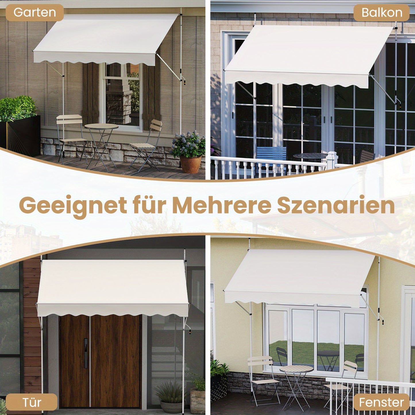 Inklapbare Zonwering – Uitvalscherm – Terraszonnescherm – Balkonzonwering – Zonnescherm Wit – Handmatig Verstelbaar – 200 cm Breed – 210-300 cm Hoog – Stevig Aluminium Frame – Waterafstotend Polyester