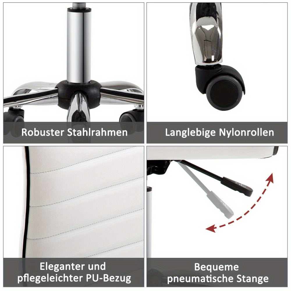 Bureaustoel – Ergonomische Stoel – Office Chair – Bureaustoel – Stuhl – Verstelbare Zithoogte 78-90 cm – Max. Draagvermogen 120 kg – Sponsgevuld – Zonder Armleuningen – Wit – Stevig Metalen Frame
