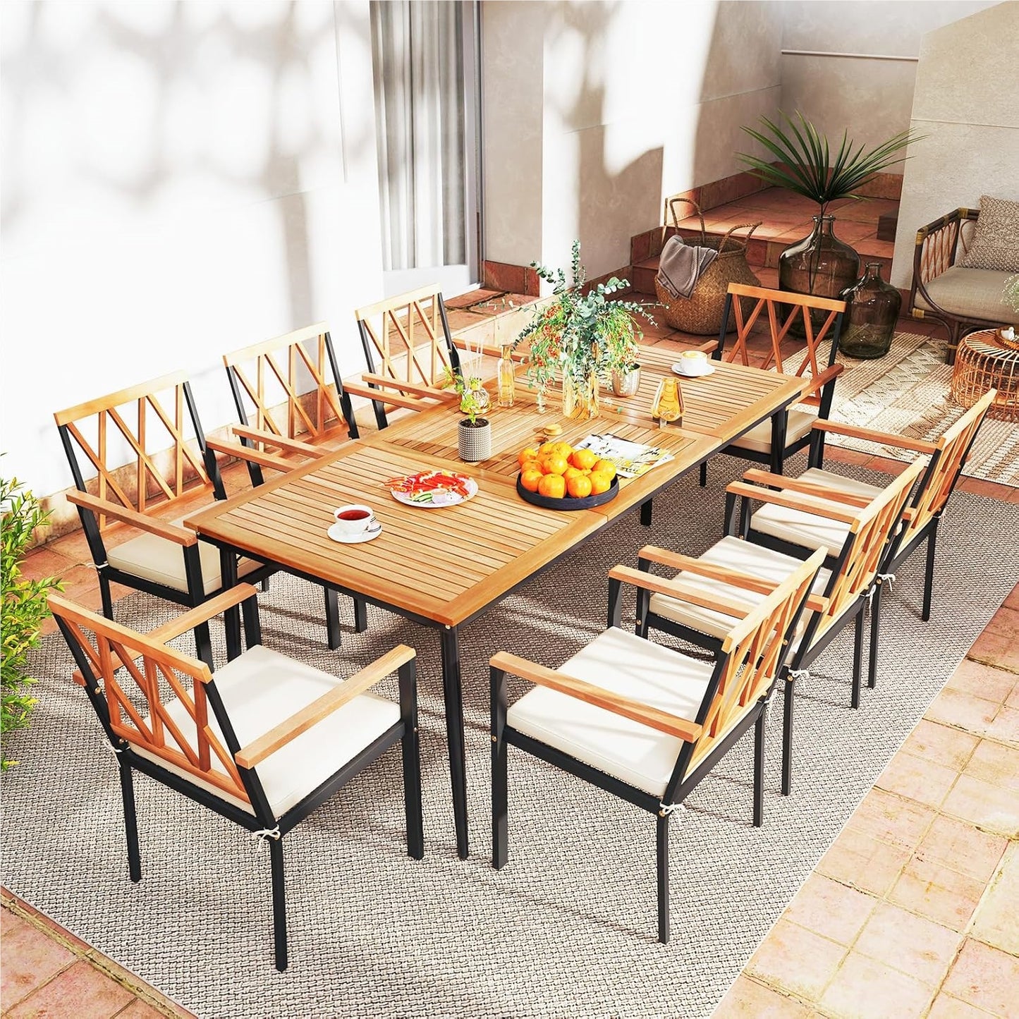 Tuintafel – Terrastafel – Loungeset Tafel – Buiten Tafel – Acaciahouten Tafel – 200 x 90 cm – Met Parasolgat