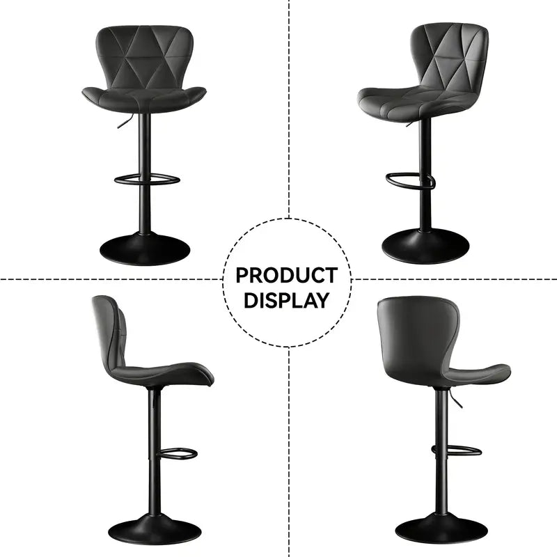 Barstoel – Barkruk – Barstoel met Rugleuning – Keukenstoel – Bistrokruk – Verstelbaar – Draaibaar – Kunstleren Bekleding – Memory Foam Zitting – Set van 2 – Licht Camel