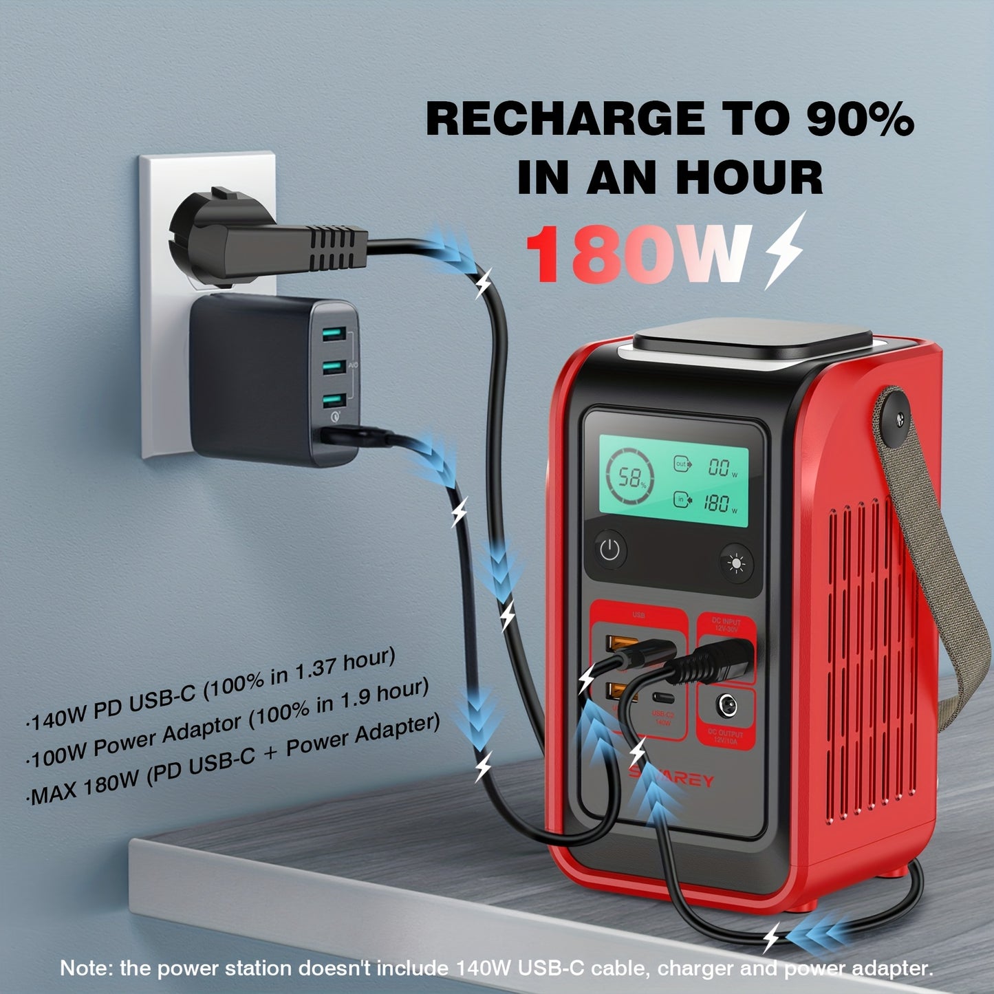 Powerbank – Power Station – Zonne-Generator – Draagbare Batterij – Camping Accu – 192Wh LiFePO4 Batterij – 140W USB-C Snelladen