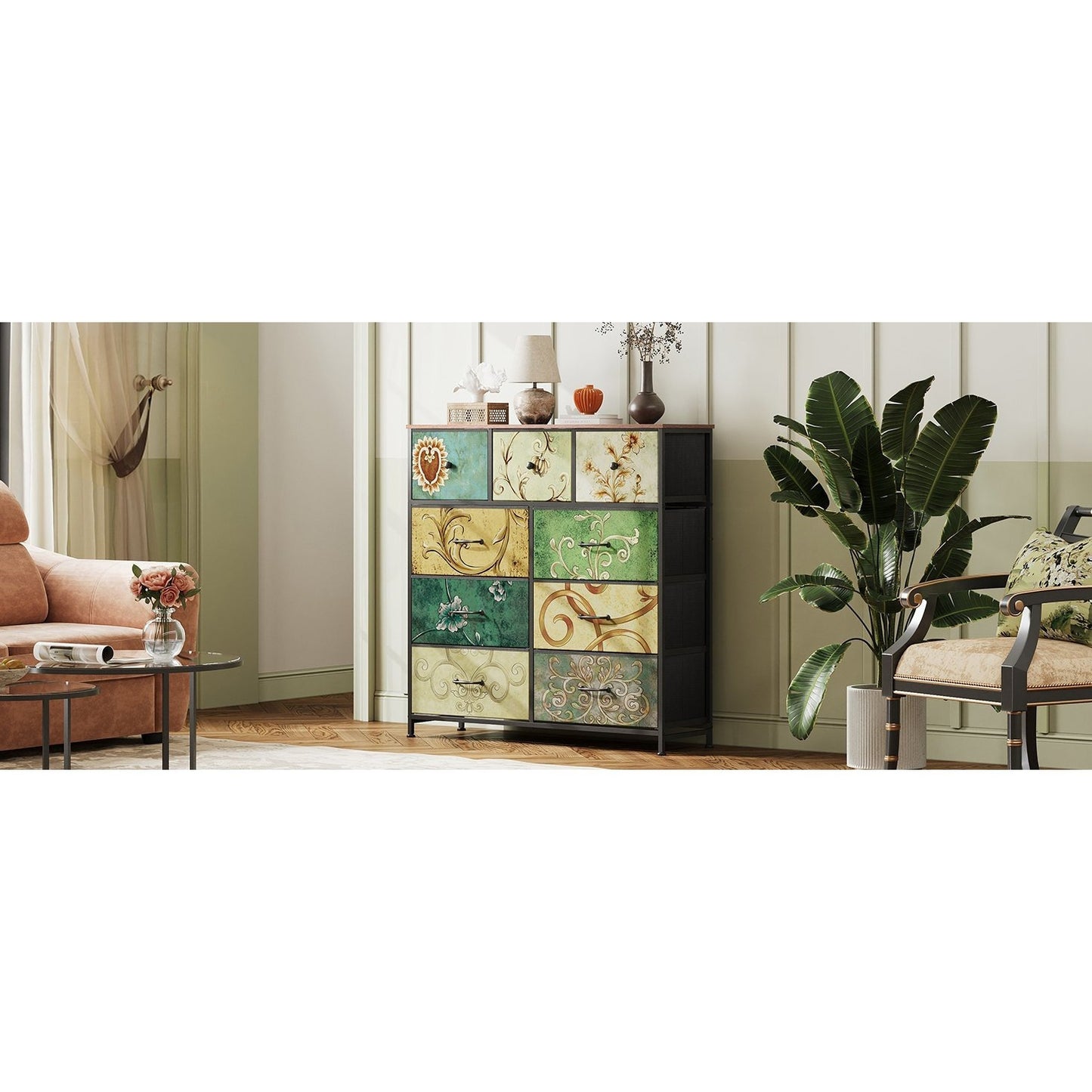 Dressoir – Ladekast – Opbergkast – Kasten – Sideboard – Retro Design – 9 Uitschuifbare Lades – Metaal Met Houten Bovenblad