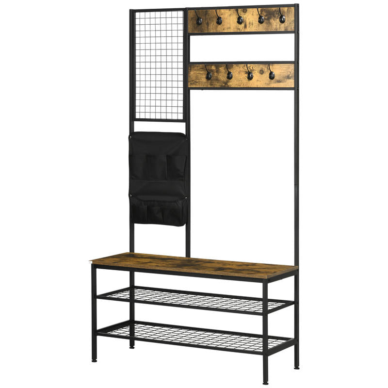 Industriële Kapstok – Schoenenrek – Jassenhanger – Opberger – Garderobekast – Met Memo Board – Schoenenbank En Opbergtas – Compact En Stoer Design