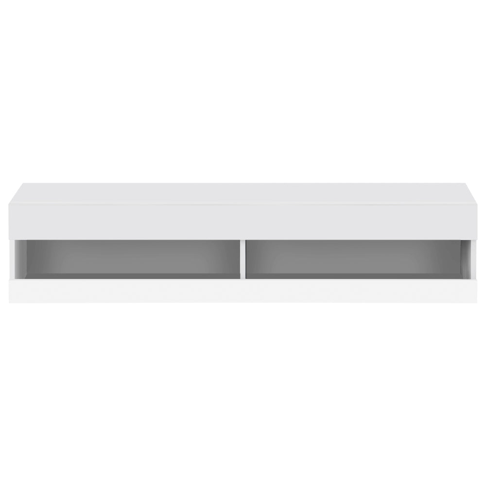 Modern White Low-Profile TV Stand Compatible for TVs - Wall-Mountable Media Console with Ample Storage, Metal Frame, Assembly, Space-Saving (140x40x30.5cm) for Living Room, Apartments & Small Homes -