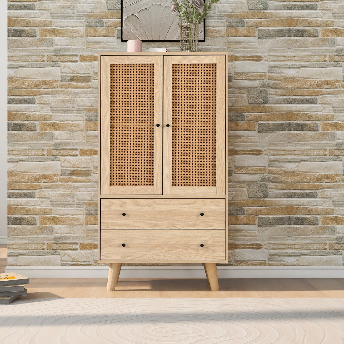 Bamboe Kast – Opbergkast – Ladekast – Opbergmeubel – Dressoir – Verticale Kast Met 2 Deuren En 3 Laden – Duurzaam Natuurlijk Bamboe – Compact 68 Cm Hoog