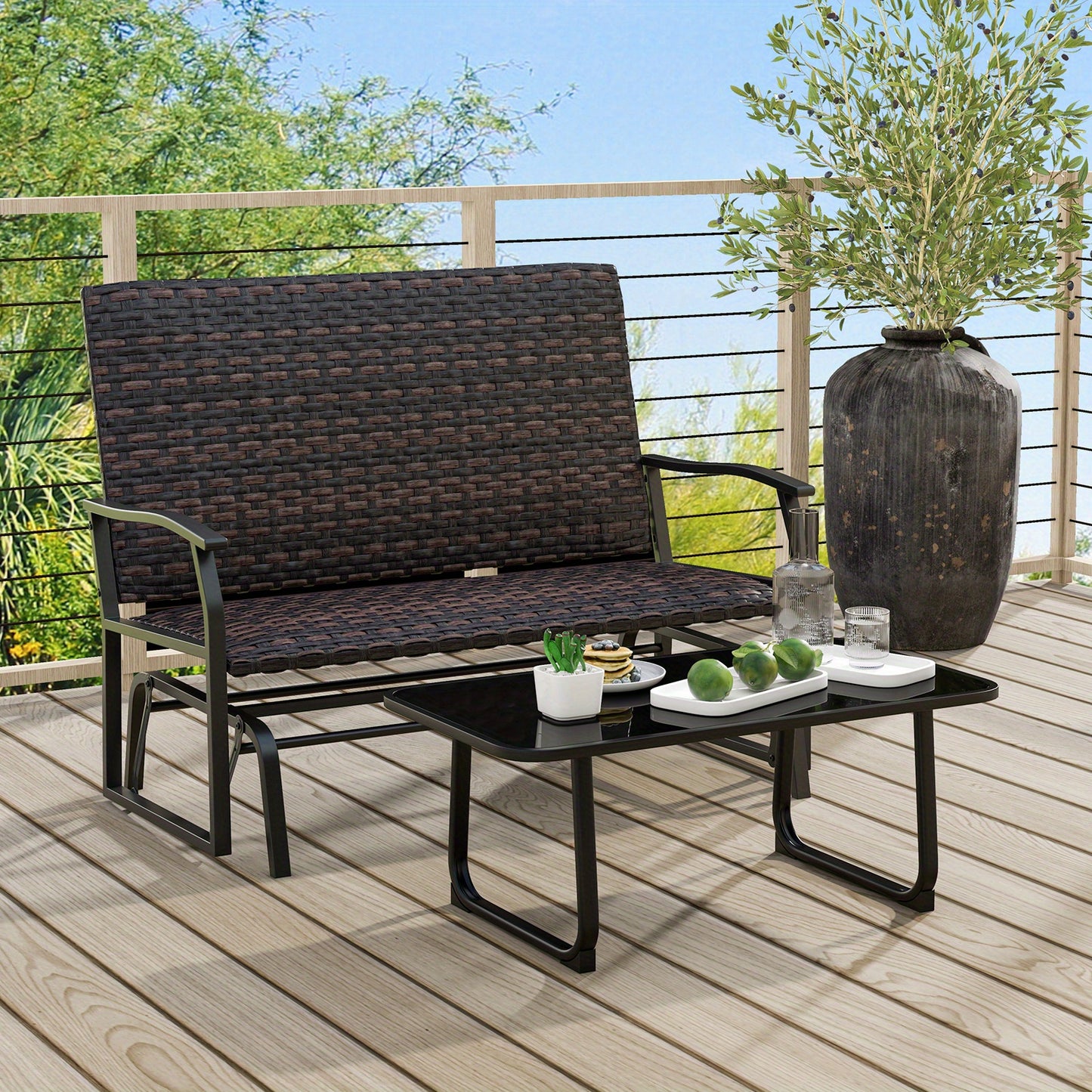Schommelbank – Tuinschommel – Hangbank – Loungebank – Buitenbank – 2-Persoons Rattan Vlechtwerk – Snel Droog Schuim