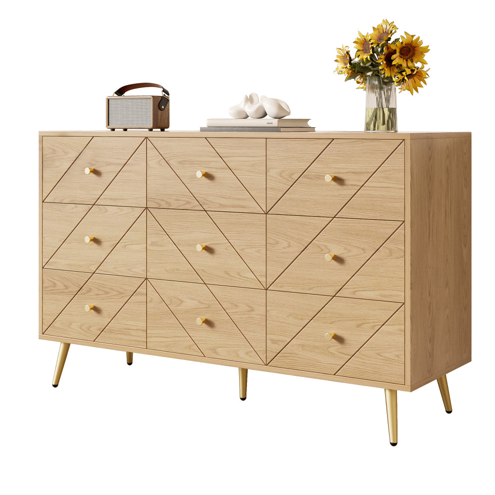 Commode – Ladekast – Dressoir – Sideboard – Opbergkast – Modern Design – 9 Laden Met Gouden Poten – Wit Beige – Soepel Schuifmechanisme – Zonder Hout – Zelfmontage