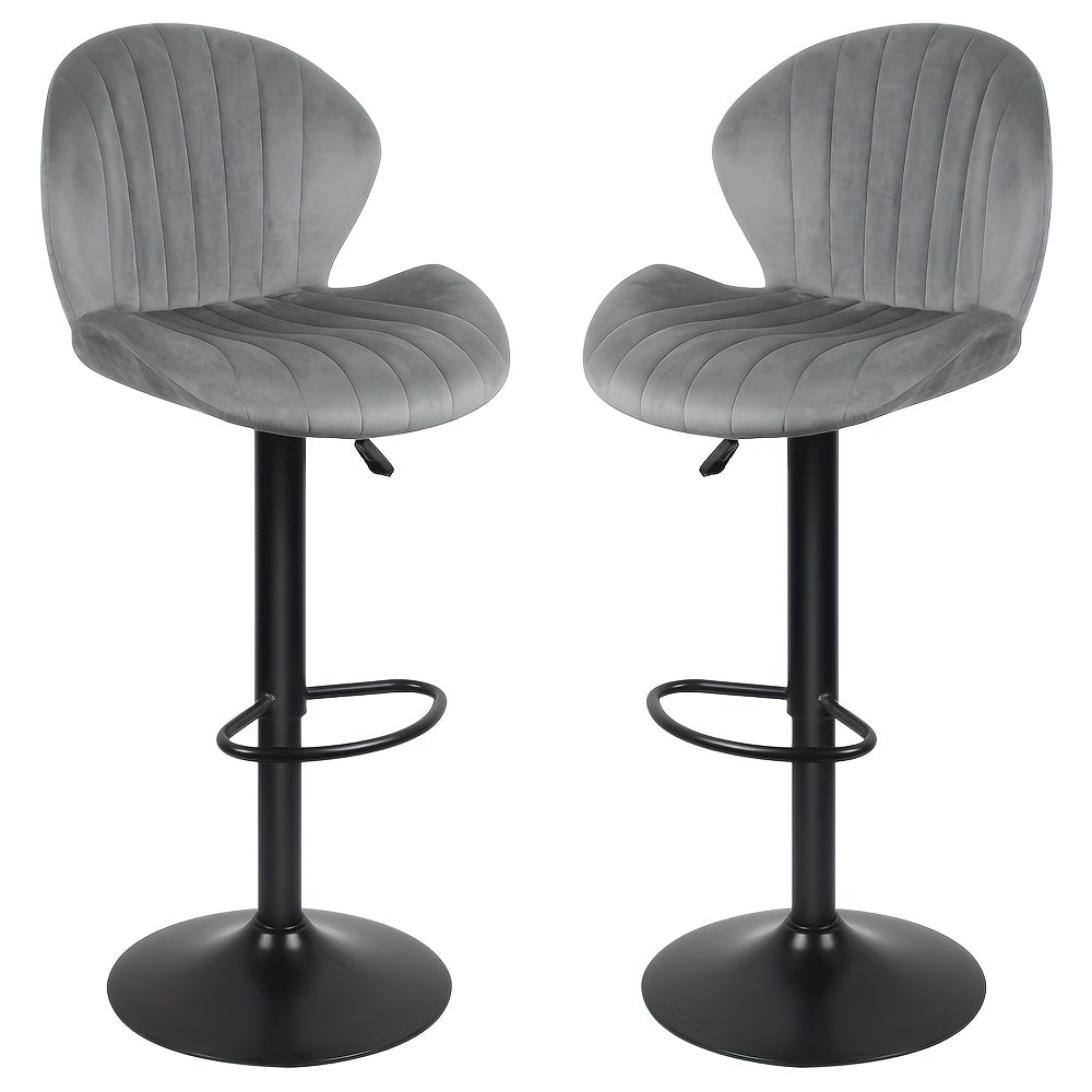 Barkrukken – Barstoelen – Hoge Stoelen – Keukenkrukken – Verstelbare Krukken – Set Van 2 – Fluwelen Bekleding – 360° Draaibaar – Metalen Frame – Antislipvoetrest – Lichtgrijs