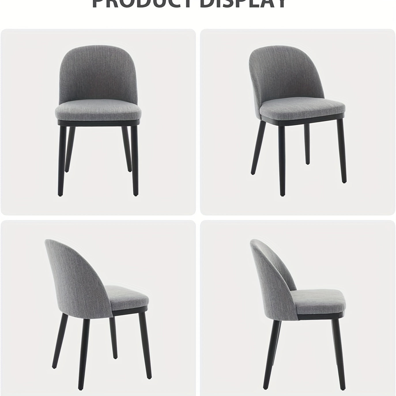 Eetkamerstoel – Eettafelstoel – Kuipstoel – Keukenstoel – Stoel – Set van 2 – Modern Grijs – Armloos – Ergonomische Rugleuning – Metalen Zwarte Poten – Onderhoudsvriendelijk – Ruimtebesparend