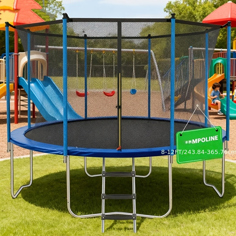243.84-365.76cm Heavy-Duty Adjustable Trampoline with Safety Net & Spring Pad, 181.44 KG Capacity, Galvanized Steel Frame, Blue Jumping - /Outdoor Use, & Trampoline, Easy Assembly, Sturdy Enclosure System