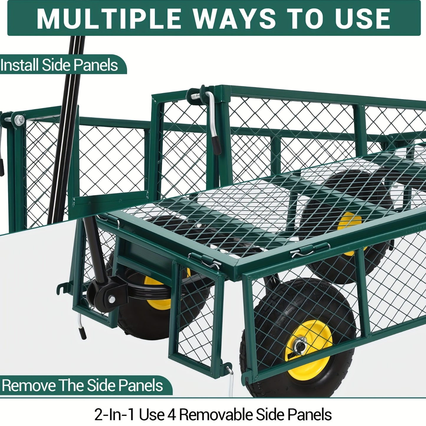 Tuinkar – Kruiwagen – Kiepkar – Tuinwagen – Kar – 500 kg Draagkracht – 3-in-1 Design Met 180° Draaibaar Handvat