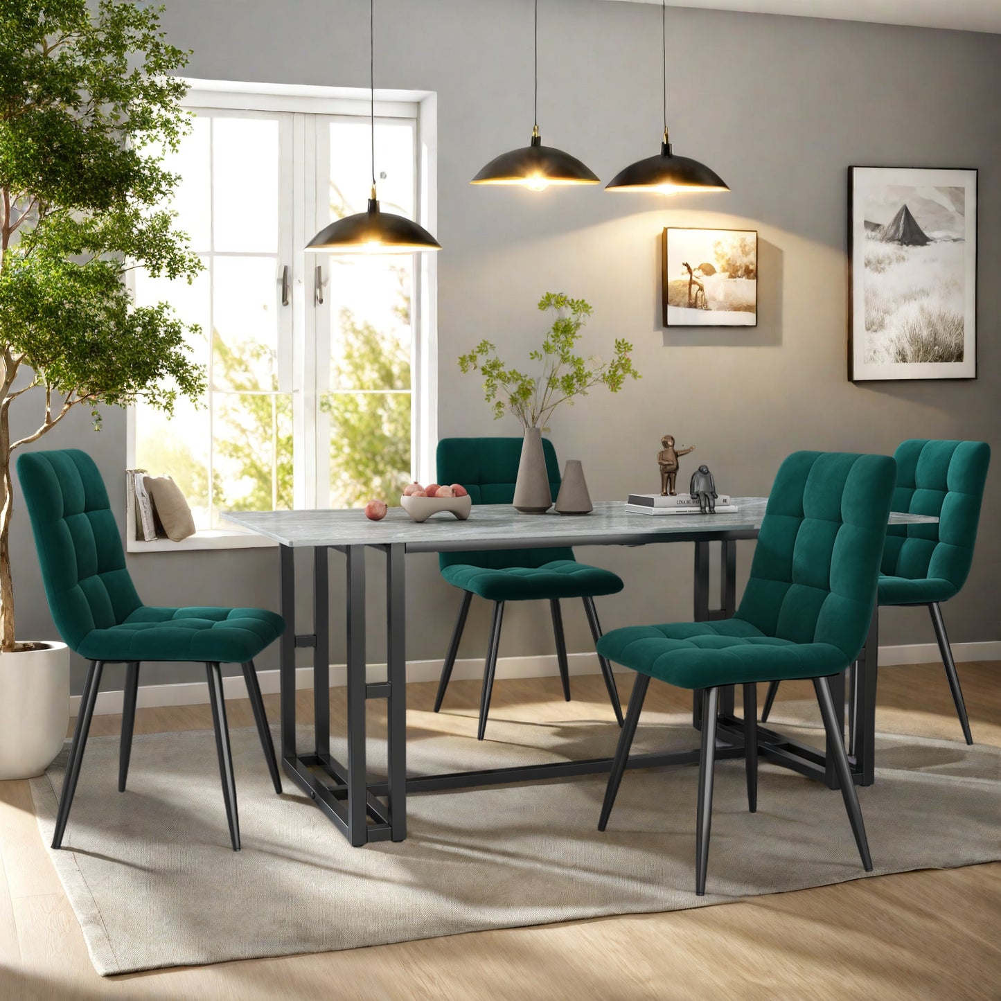 Eetkamerstoelen Set van 4 – Stoelen – Kuipstoelen – Velours Stoelen – Design Stoelen – Groen – Fluweel Bekleding – Stevige Metalen Poten