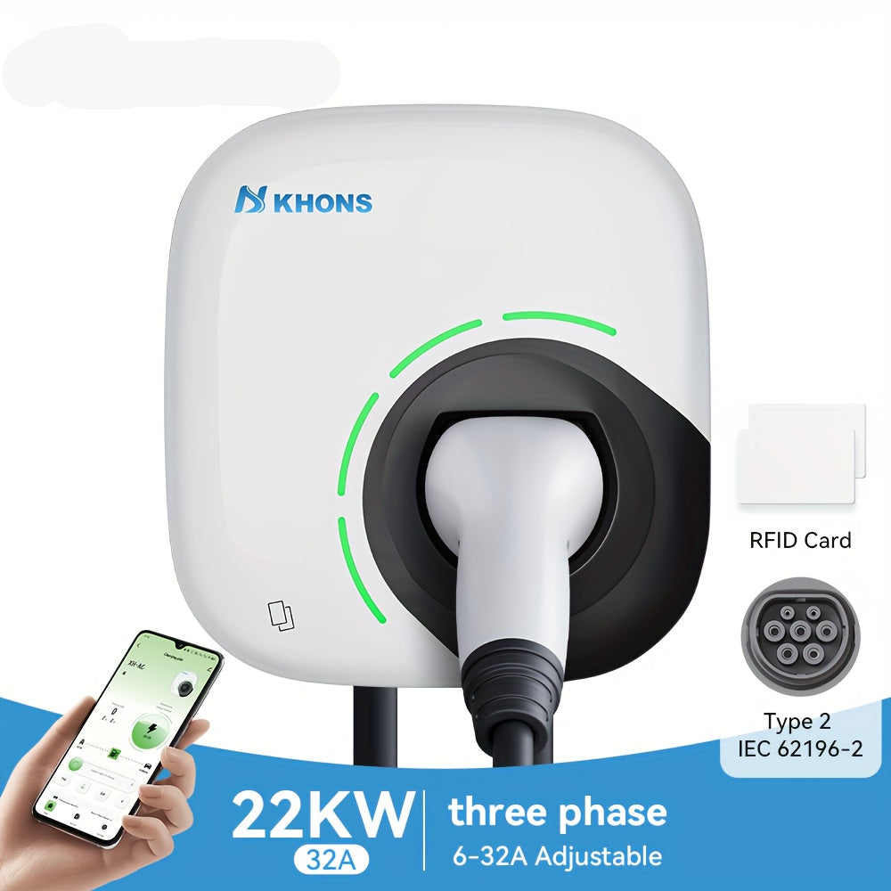 EV-lader – EV-oplader – Laadstation – Laadpaal – Thuislader – 22 kW 3-fase – Type 2 Stekker Met App-Bediening