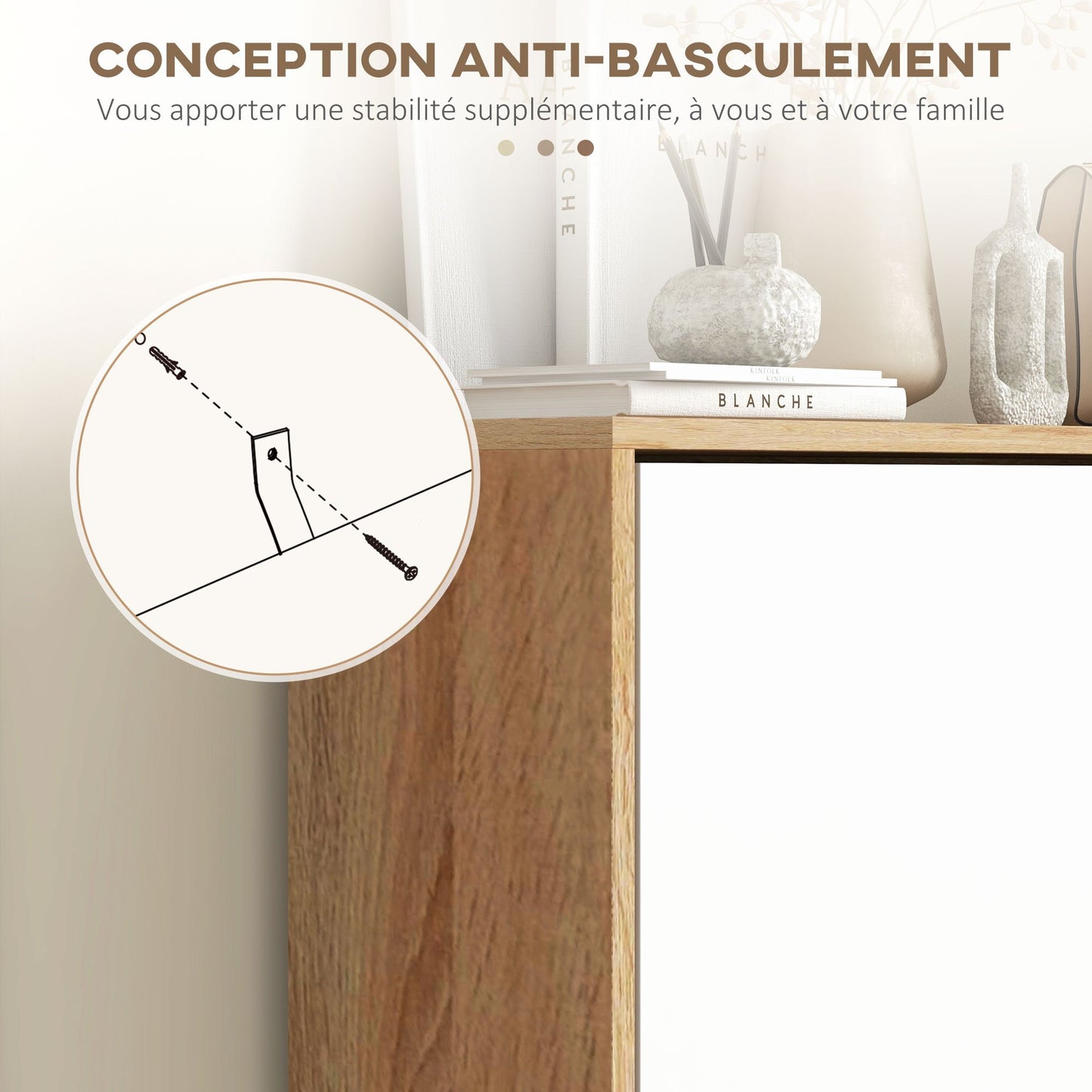 Schoenenkast – Schoenenrek – Schoenenopberger – Schoenenbank – Hal Organizer – 3 Draaideuren – Verstelbare Planken – Wit & Houtlook – 72x24x119 cm – Anti-Kantel Veiligheid