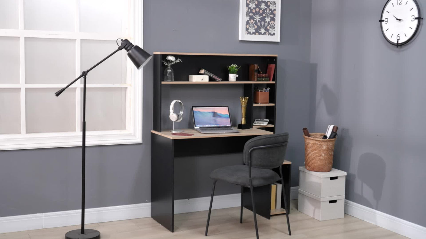 Bureau – Computertafel – Werktafel – Schrijftafel – Bureau met Opbergruimte – Compact Ontwerp – Stevig Metaal en Hout – Grijs – 114x45x138 cm – Speciaal CPU Vak