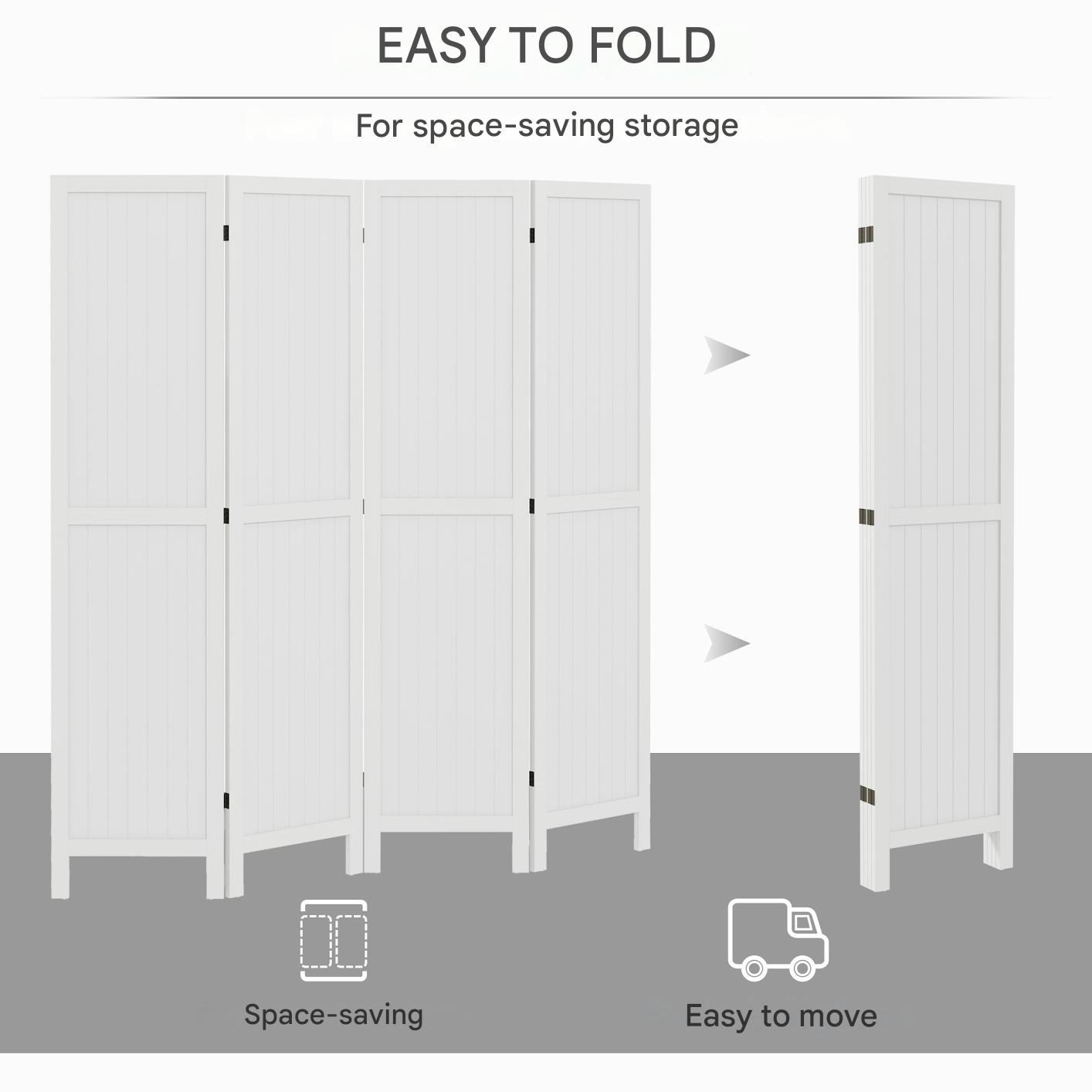 Houten Kamerscherm – Roomdivider – Scheidingswand – Ruimteverdeler – Privacy Scherm – 4 Panelen – Paulownia Hout – Wit – Opvouwbaar – 160 x 170 cm