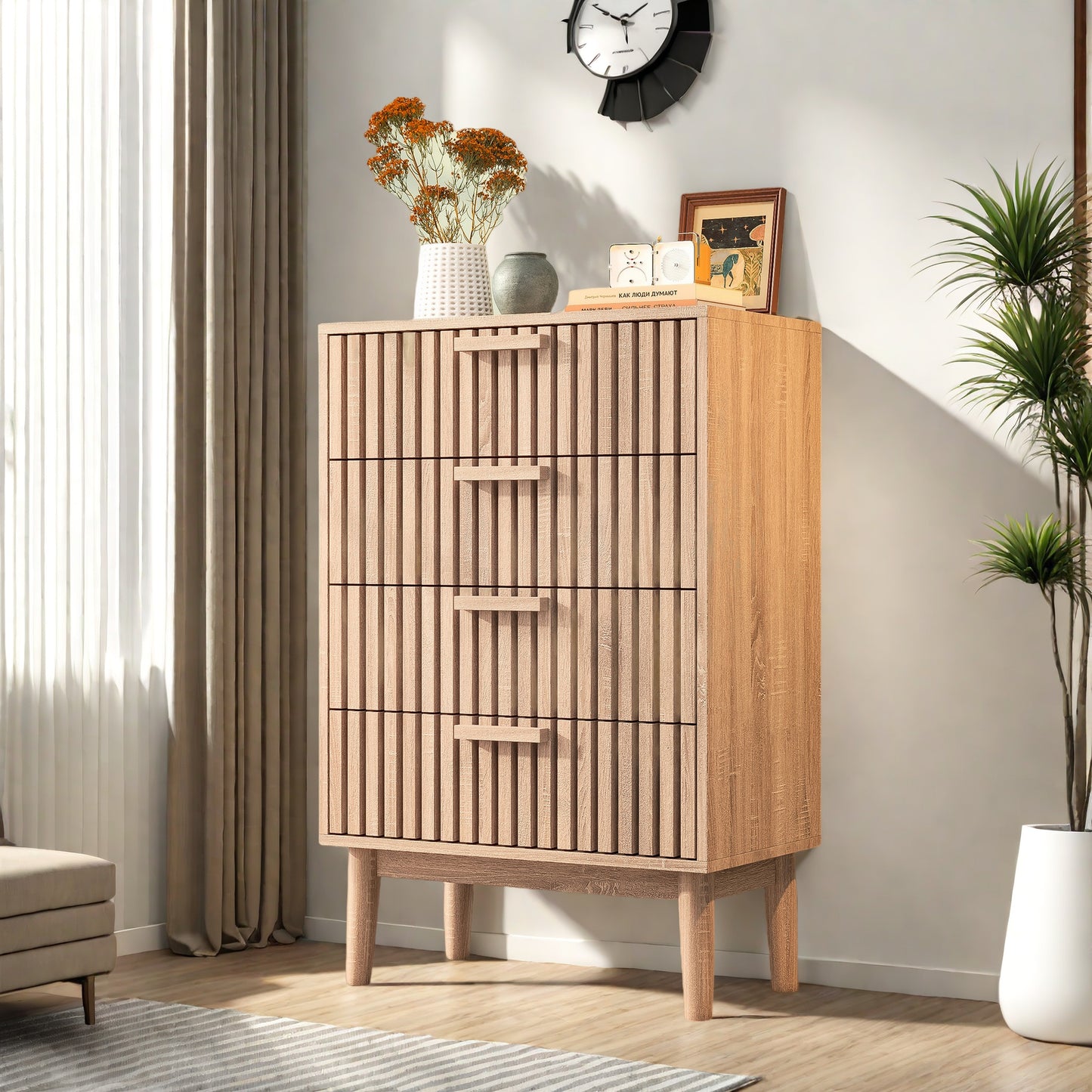 Ladeblok – Ladekast – Opbergkast – Rolladekast – Ladenkast – 4 Laden – Massief Hout – 60x34x91 cm