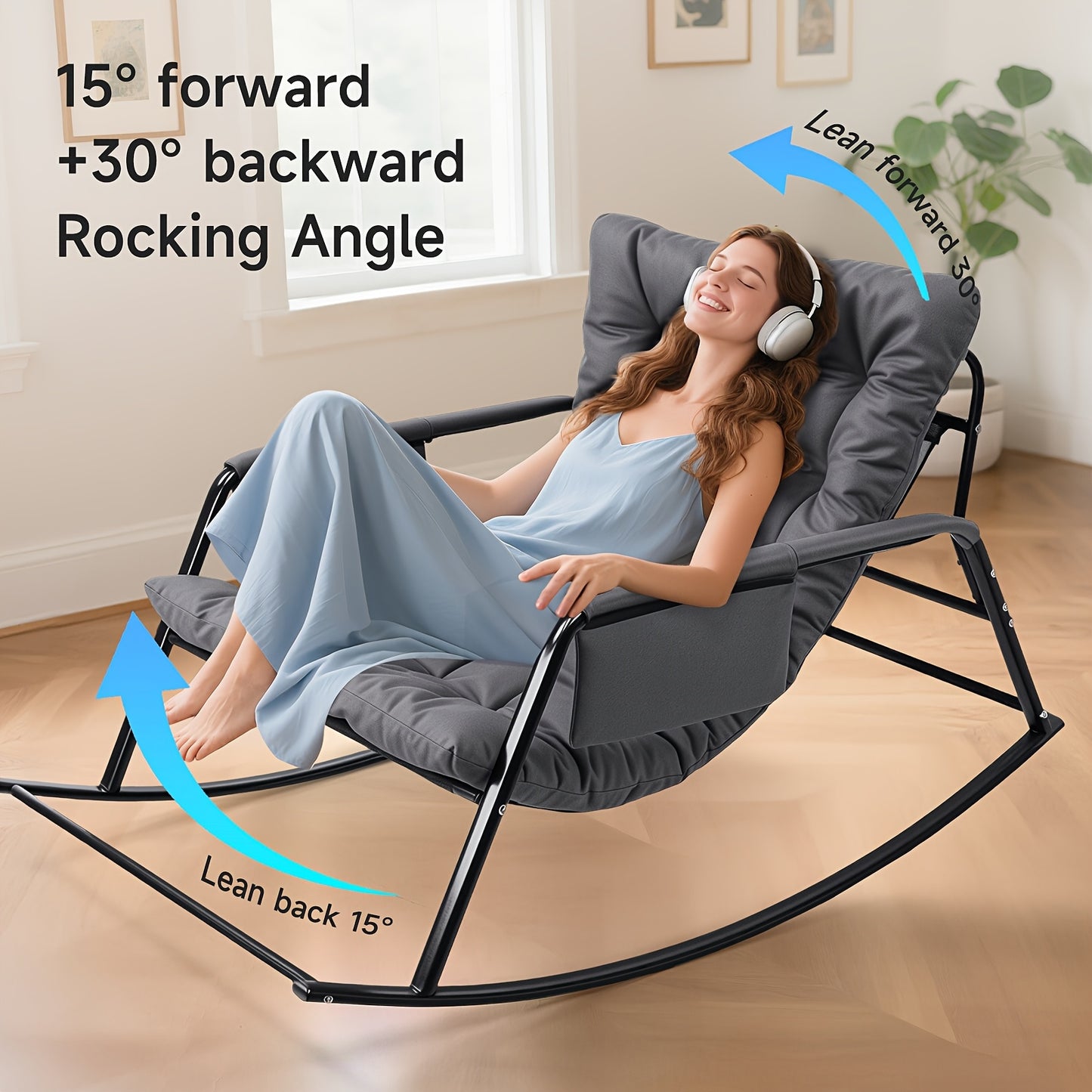 Schommelstoel – Schommelfauteuil – Relaxstoel – Loungestoel – Fauteuil – Met 9,9 cm Memory Foam Zitting – Industrieel Metaal Frame Draagvermogen 159 kg